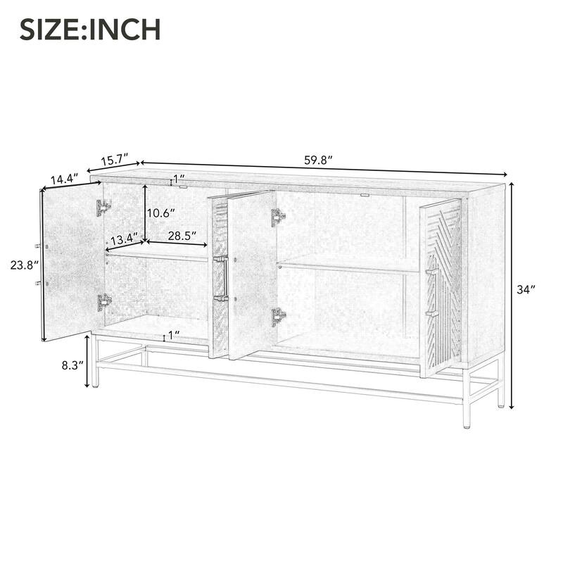 Nestfair Retro-Style Sideboard with Adjustable Shelves