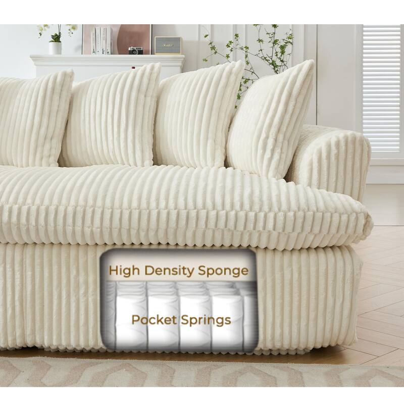 127"Corduroy L-Shaped Sectional Sofa with High-Resilience Foam, 10 Back Cushions, and No Assembly Required