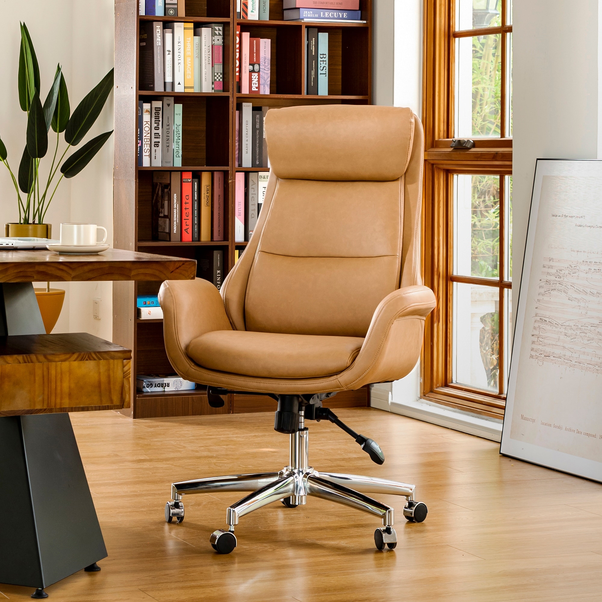 Glitzhome 48-inch Mid-century Adjustable Faux Leather Office Chair - On  Sale - Overstock - 19220425