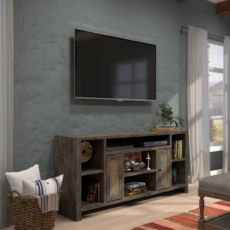 Bridgevine Home Joshua Creek 74 inch TV Stand Console for TVs up to 85 inches, No Assembly Required, Barnwood Finish