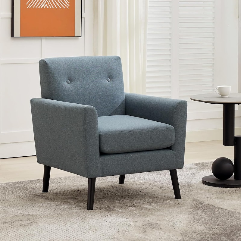 Mid-Century Accent Chairs, Modern Living Room Chairs with Linen Fabric - Blue