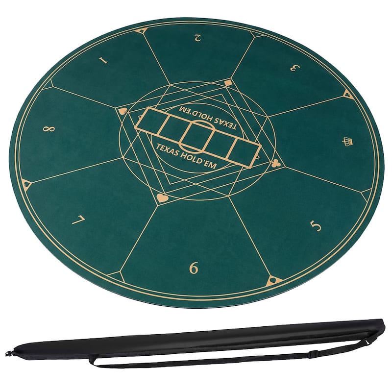 Gymax Round Poker Mat for Texas Hold'em 55'' 8-Player Poker Table Top - Green