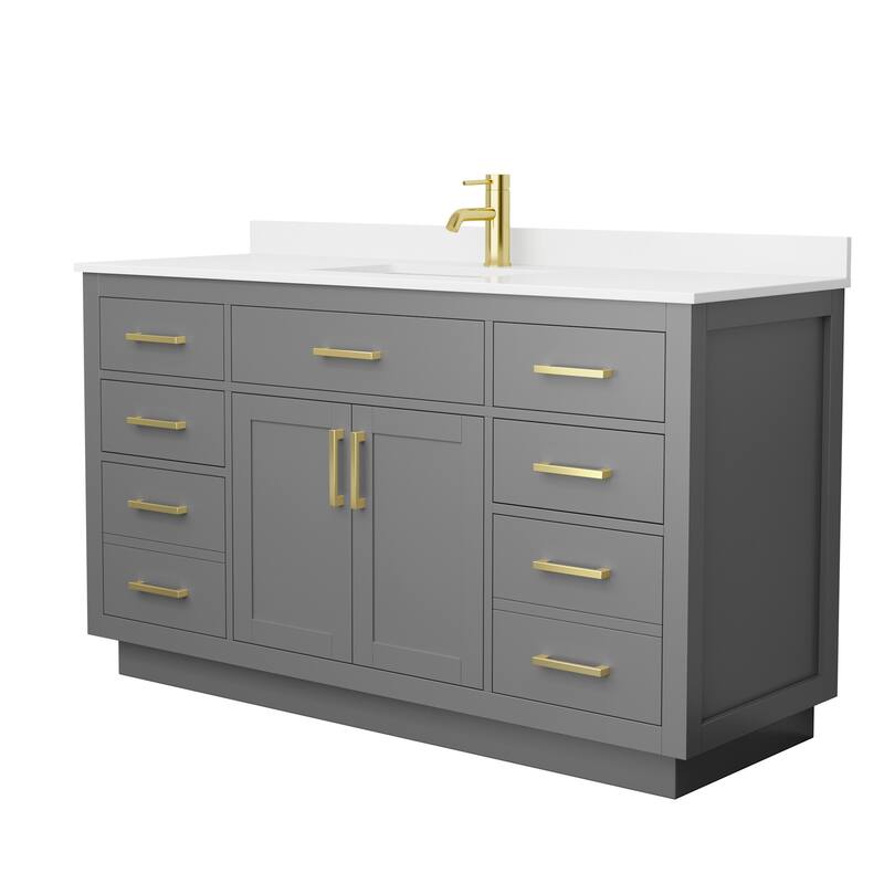 Wyndham Collection WCG262660S-QTZ-UNSMXX Beckett TK 60" Free Standing - Dark Gray / White Quartz Top / Brushed Gold