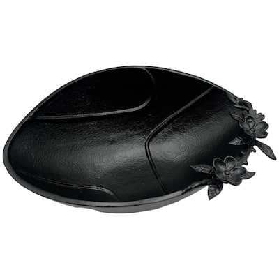 15 Inch Wide Decorative Handmade Aluminum Oval Bowl with Flower in Black - 15 x 10 x 6 in