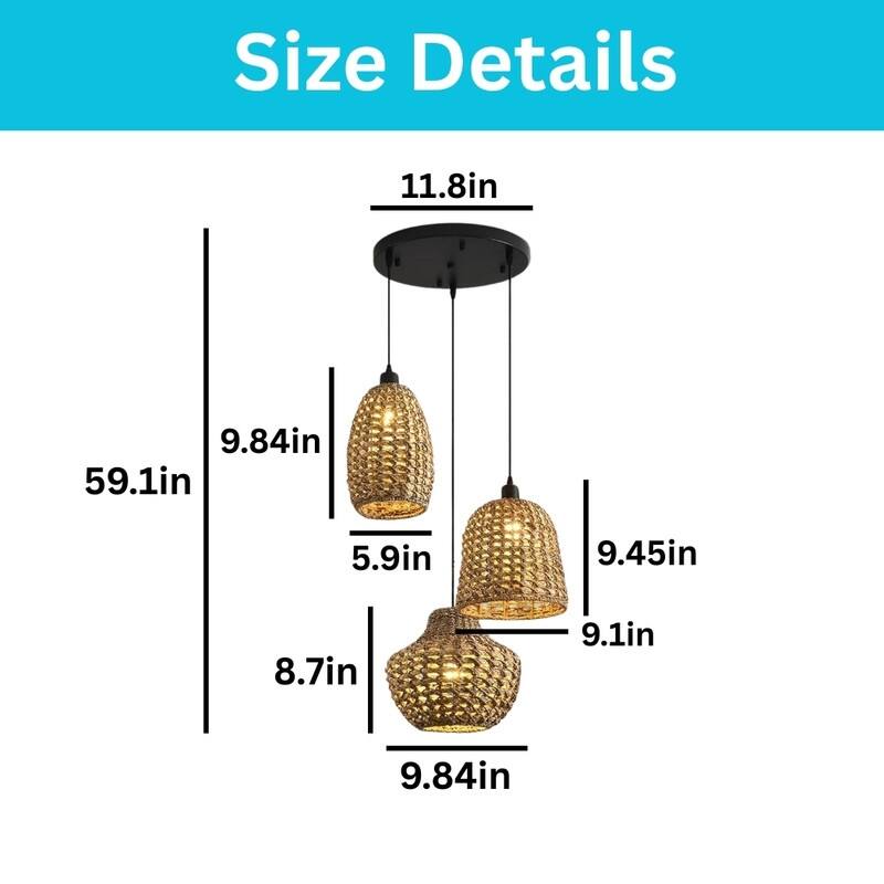 3 Light kitchen light black light fixtures rattan pendant light