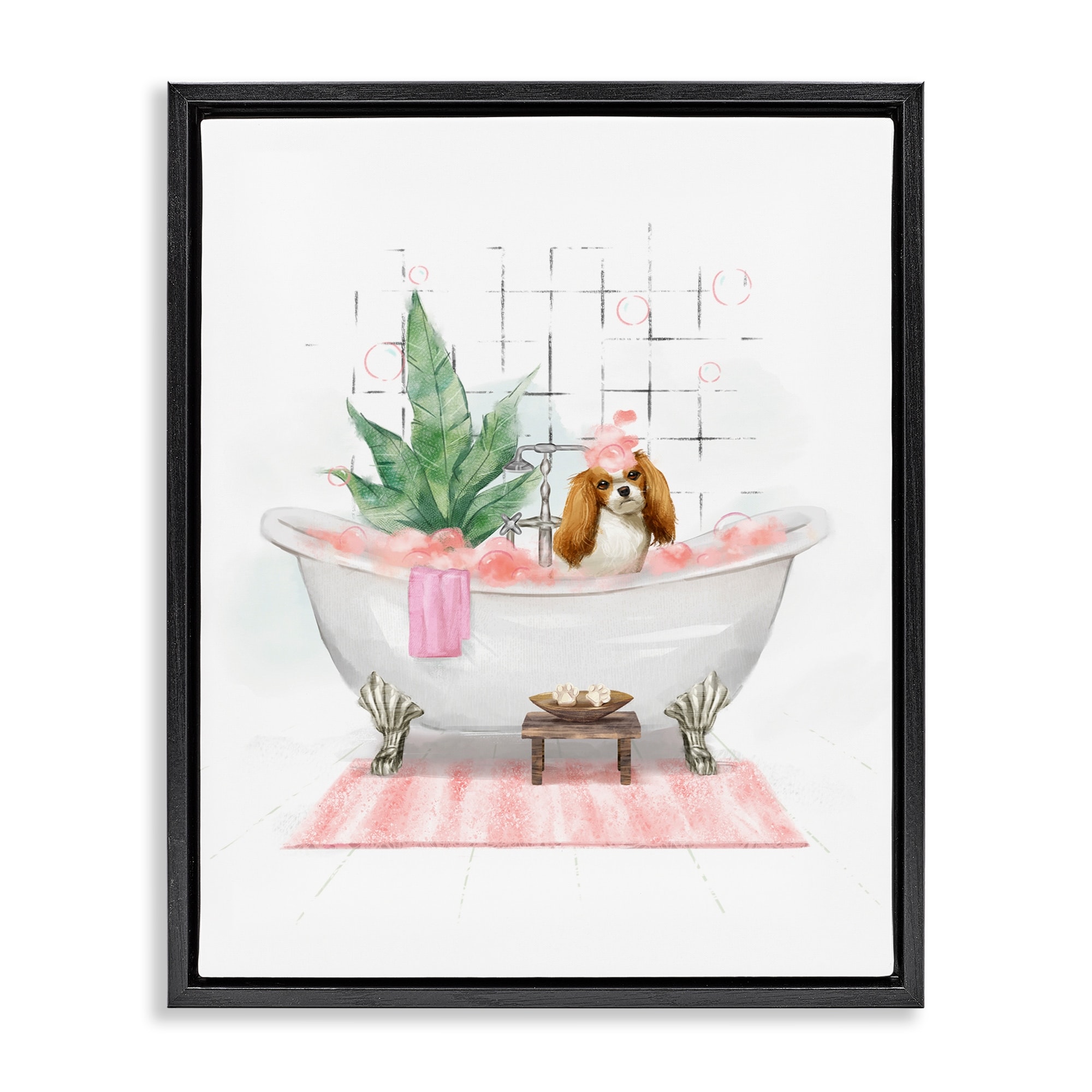 Stupell Puppy in Bathtub Pastel Framed Floater Canvas Wall Art Design By Ziwei Li