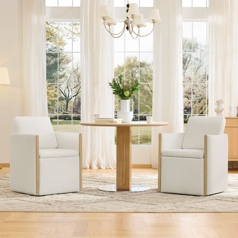 Spruce & Spring Modern Chenille Dining Chair with Casters, Wood Inlay & Hidden Storage
