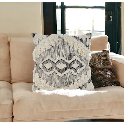 HomeRoots 20" X 20" Black and Ivory Linen Cotton Blend Zippered Pillow