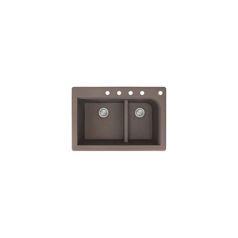 Transolid Radius 33in x 22in silQ Granite Drop-in Double Bowl Kitchen Sink with 1 Pre-Drilled Faucet Hole - 22" x 33" x 9.5"/CBDEF