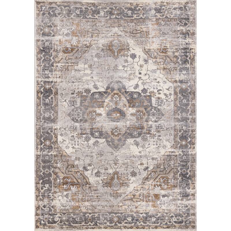 Emmett Collection - Sleek Soft Low-Pile Taupe White Traditional Rug - 5'3" x 7'7"