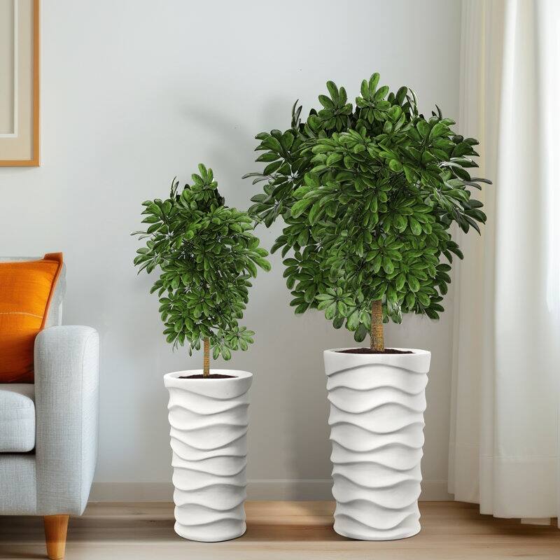 Modern Tall Planters – Set of 2, Stylish MgO Flower Pots for Indoor/Outdoor, White/Black - N/A - White