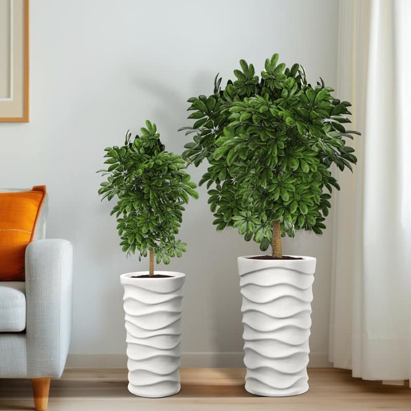 Modern Tall Planters – Set of 2, Stylish MgO Flower Pots for Indoor/Outdoor, White/Black - N/A