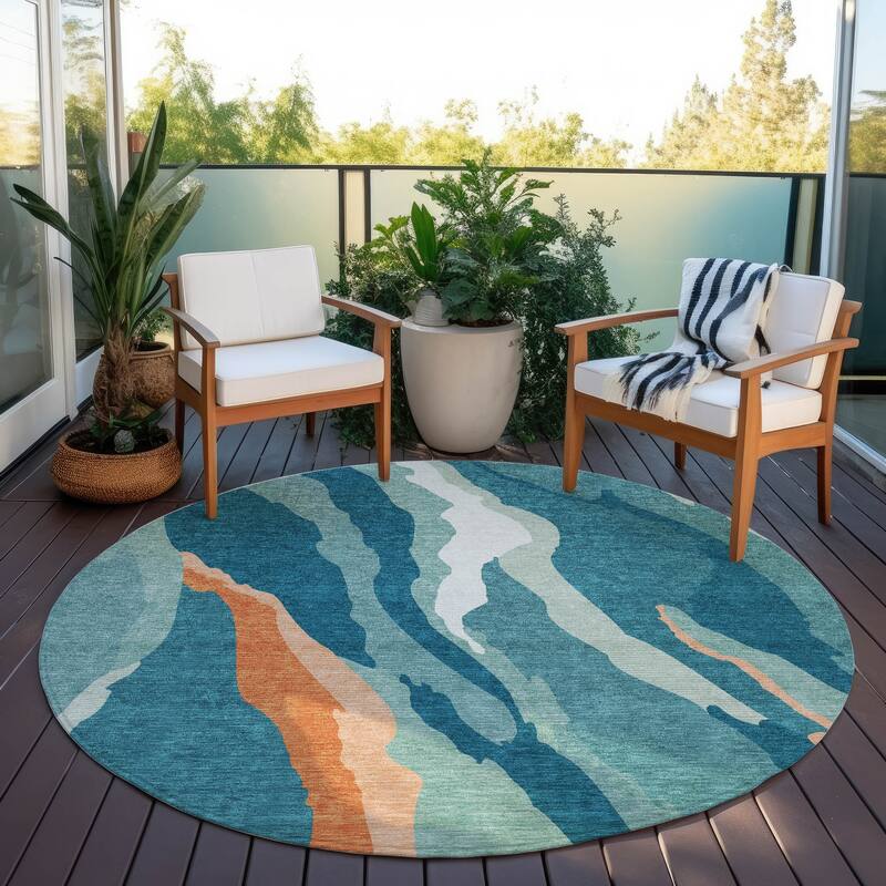 Machine Washable Indoor/ Outdoor Abstract Contemporary Chantille Rug