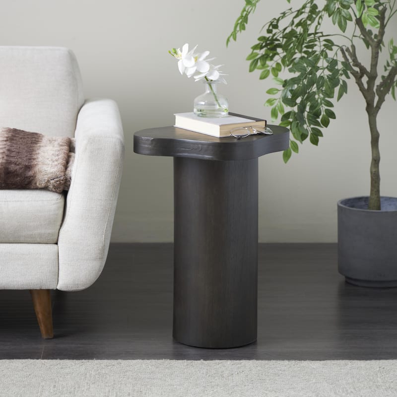 Wood Pedestal Accent Table with Rounded Square Top - Black or Brown - Roche River Decor