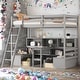 preview thumbnail 1 of 5, Twin Loft Bed with Storage Shelves, Desk, and Drawers Grey
