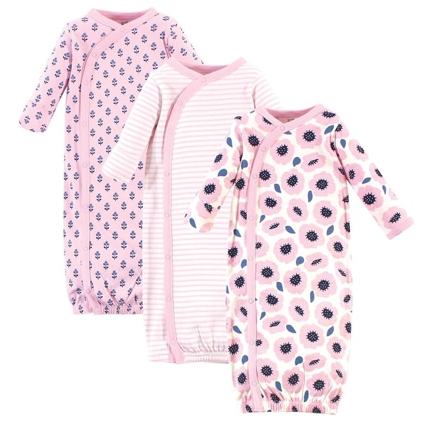 slide 1 of 1, Touched by Nature Baby Girl Organic Cotton Side-Closure Snap Long-Sleeve Gowns 3pk, Blossoms 0-6 Months - Blossoms