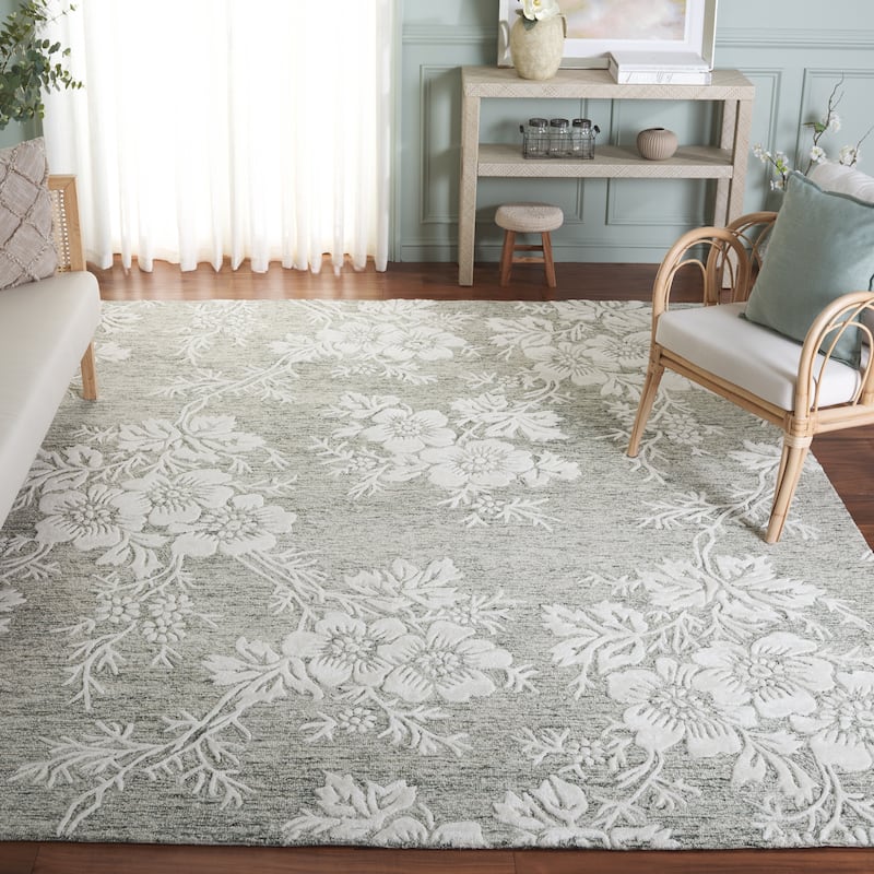 SAFAVIEH Handmade Glamour Veselina Modern Wool & Viscose Rug - 9' x 12' - Green/Ivory