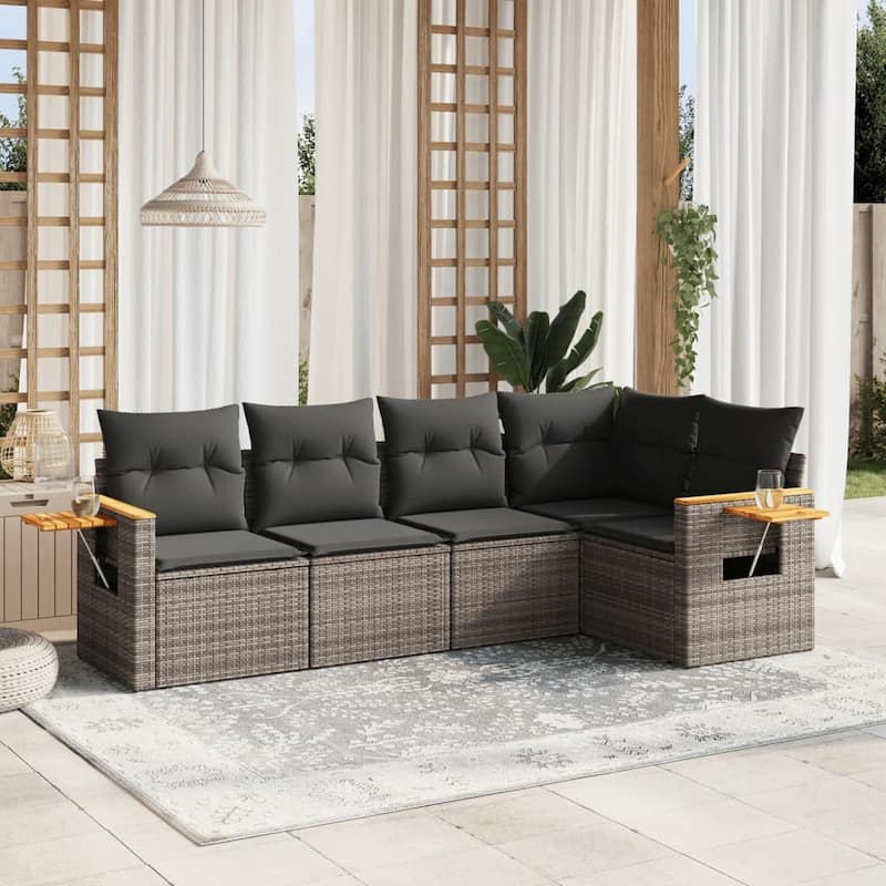 vidaXL Patio Sofa Set with Cushions Outdoor Conversation Furniture Poly Rattan - Grey without table - 24.4 x 33.5 x 27.2 in