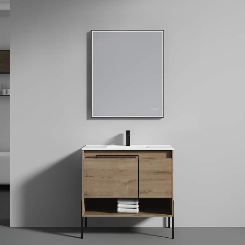 Freestanding Bathroom Vanity Set with Open Shelf & Topmounted Sink