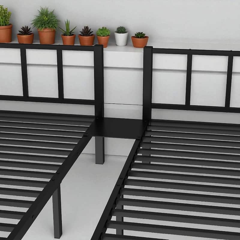 Metal Triple Bunk Bed, Twin Over Twin & Queen, Convertible to 3 Beds with Safety Rails, Ladder, and Shelf