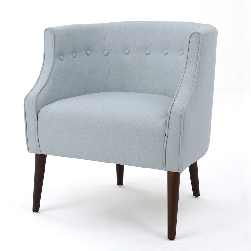 Fenny Accent Club Chair, Tapered Birch Wood Legs, Blue Button Tufted