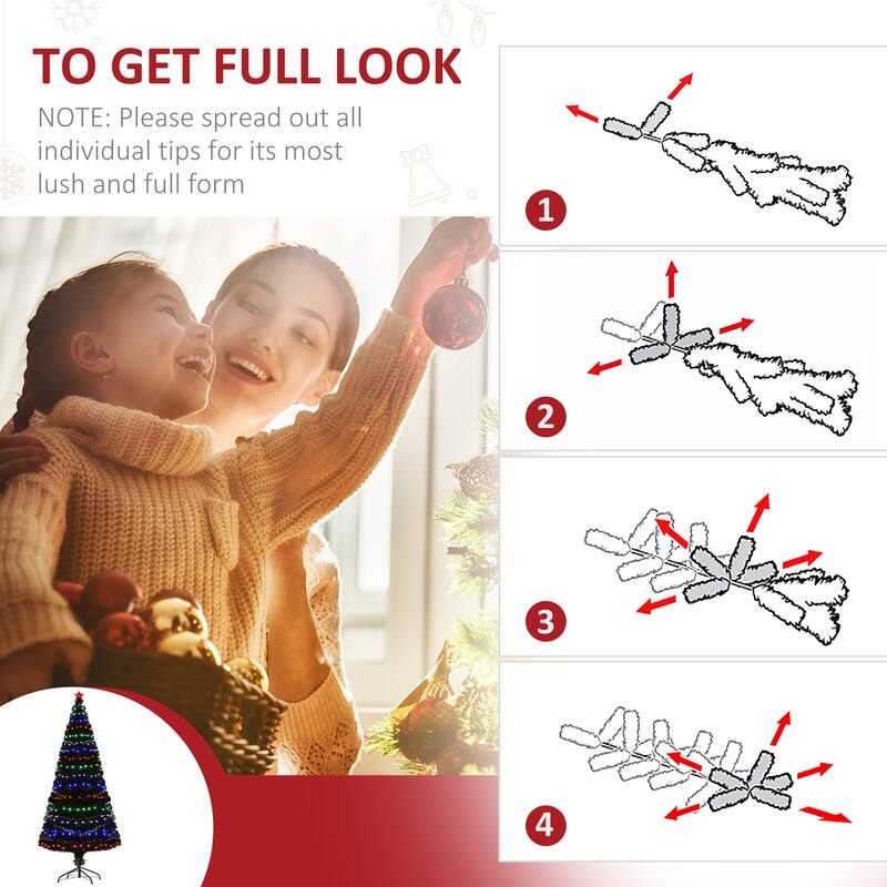 HOMCOM 6 ft. Prelit Artificial Christmas Tree with Stand, Colored Christmas Tree