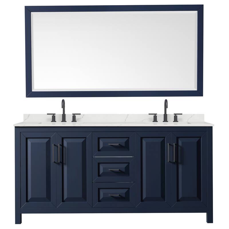 Daria 72-inch Double Vanity, 3 Hole Quartz Top, 70-inch Mirror