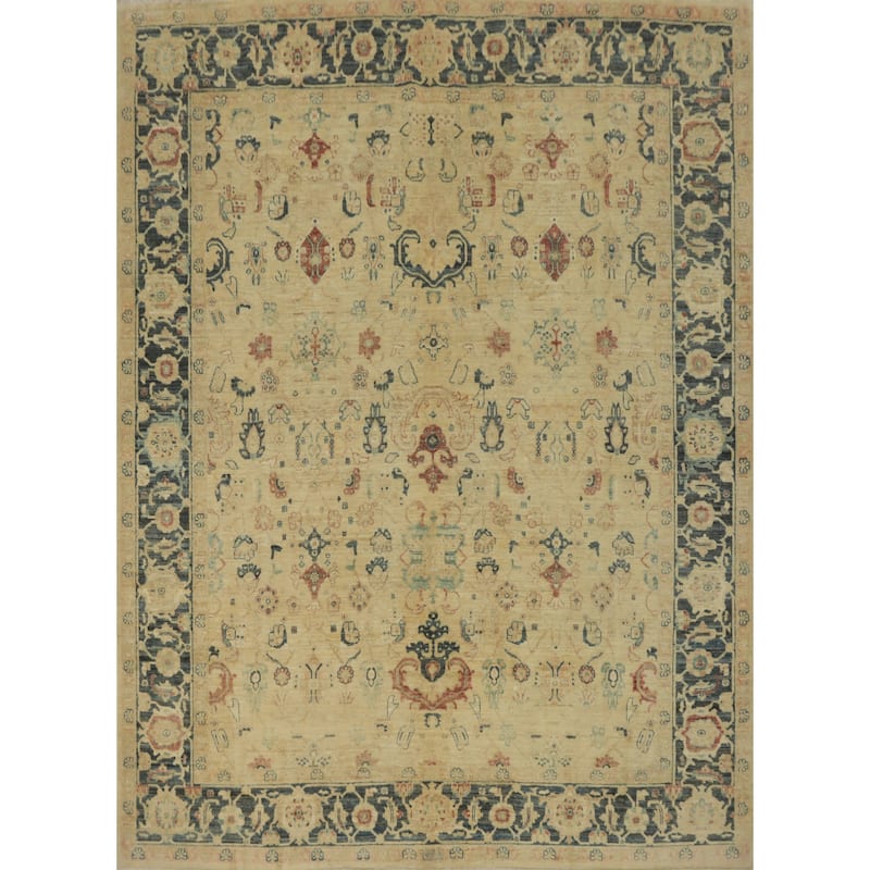 Hand Knotted Traditional Wool Beige Geometric Area Rug - 9' 9'' X 8' 3''