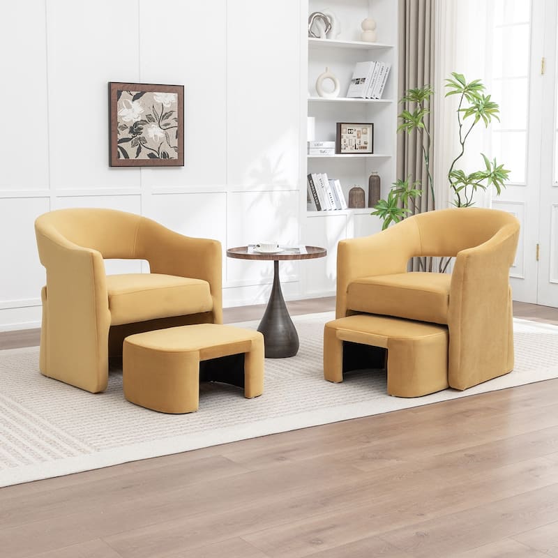 SEYNAR Modern Glam Velvet Accent Armchair Open Back with Ottoman Set of 2 - Yellow