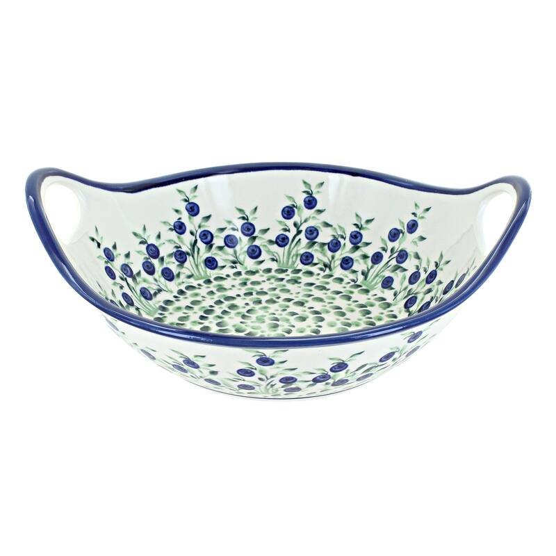 Blue Rose Polish Pottery 1813 Zaklady Small bowl with Handles - Porcelain Vine