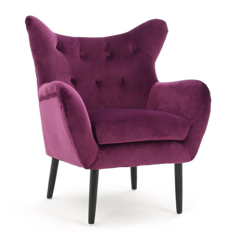 Riho Accent Armchair, Wingback Button Tufted, Fuchsia Purple Velvet
