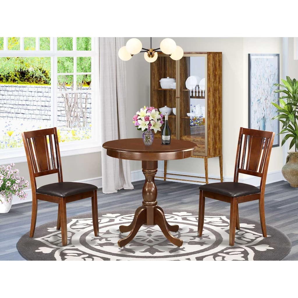 3-Piece Mahogany Finish Solid Wood Top - Dining Room Set - Seats 4