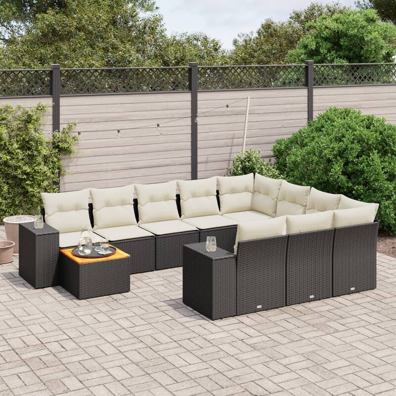vidaXL Garden Sofa Set Black - Black and cream Large  - form3