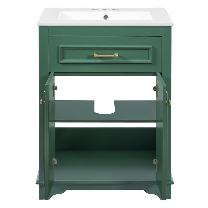 24" Bathroom Vanity with Integrated Ceramic Sink, Cabinet with 2 Doors and 1 Tip-Out Drawer, Single Sink Vanity