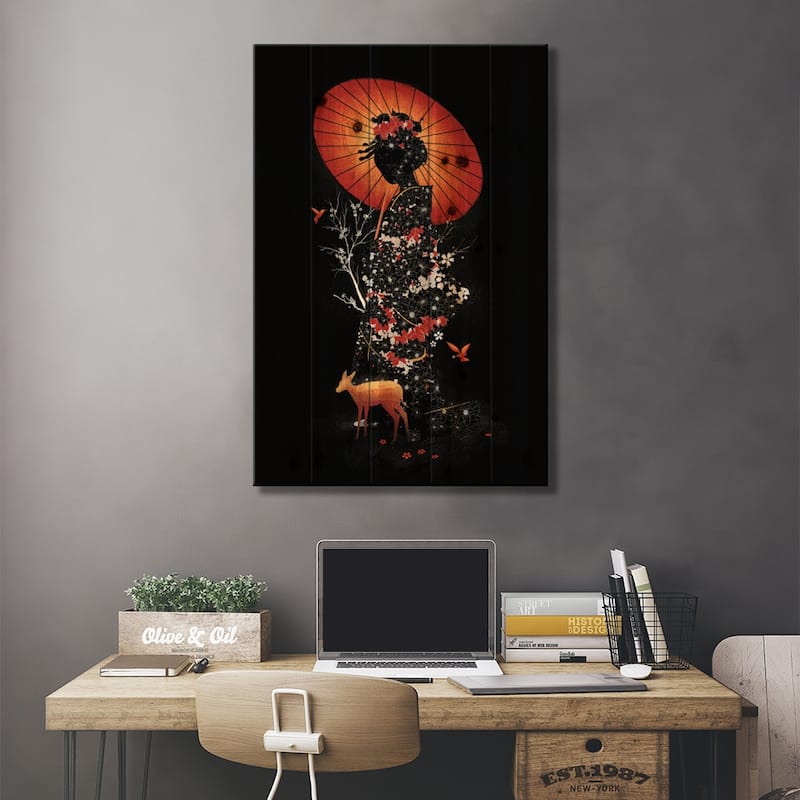 Geisha Nature Print On Wood by Nicebleed - Multi-Color