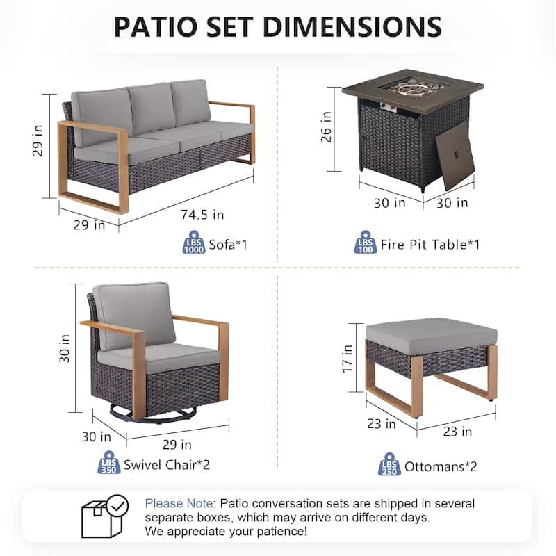 Pocassy Outdoor Fire Pit Conversation Set 3-Seat Sofa Chairs Patio Furniture Set
