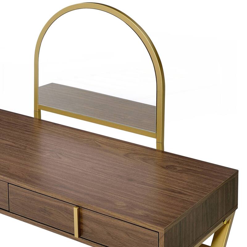 Coleen Walnut & Gold Finish Vanity Desk