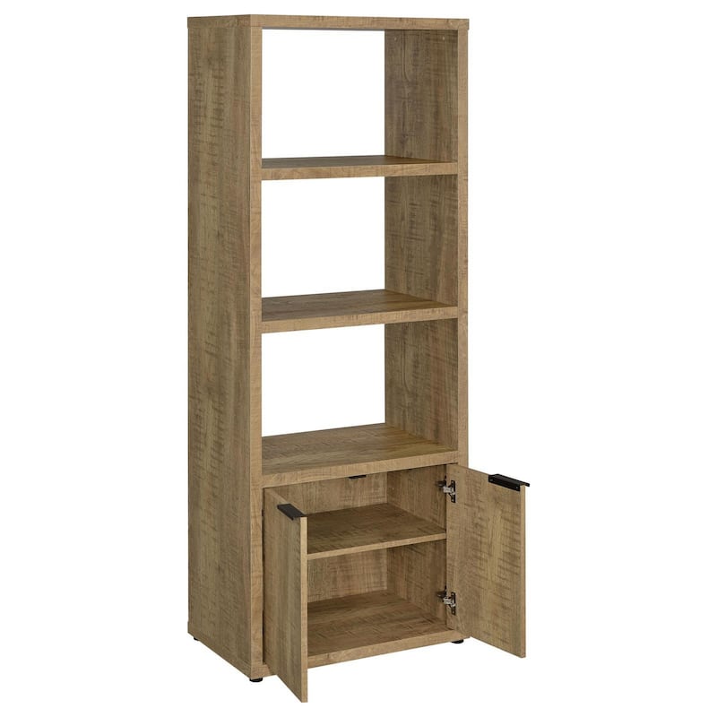 Tag 71 Inch Media Tower with 3 Shelves, 2 Doors, MDF Wood, Mango Brown