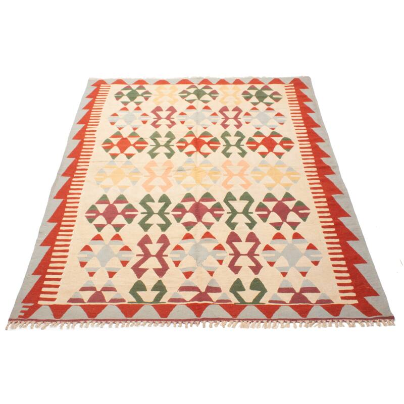 ECARPETGALLERY Flat-Weave Sivas Cream Wool Kilim - 6'4 x 8'9