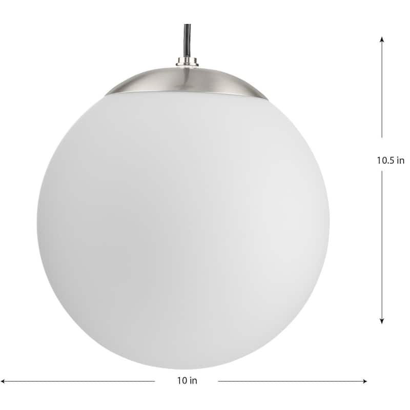 Atwell Collection Brushed Nickel and Opal Glass Globe Medium Hanging Pendant Light - 10 in x 10 in x 10.5 in