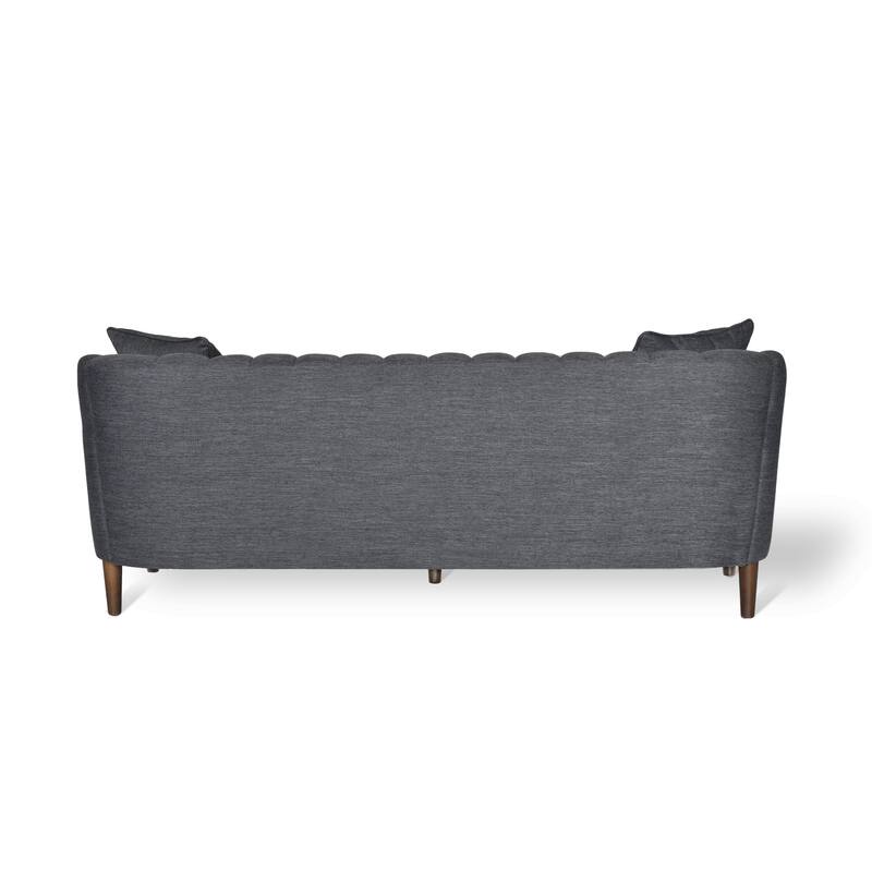 Roomfitters Modern Velvet 3-Seater Sofa with Channel Tufting and Plush Cushions for Living Room