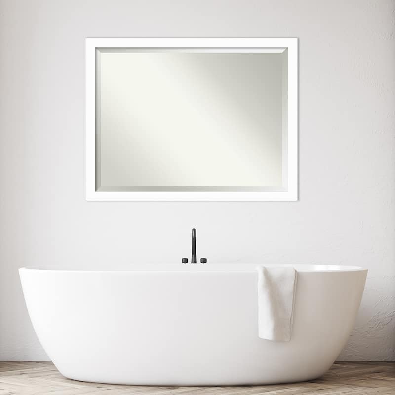 Basic Narrow Beveled Wood Framed Bathroom Vanity Wall Mirror