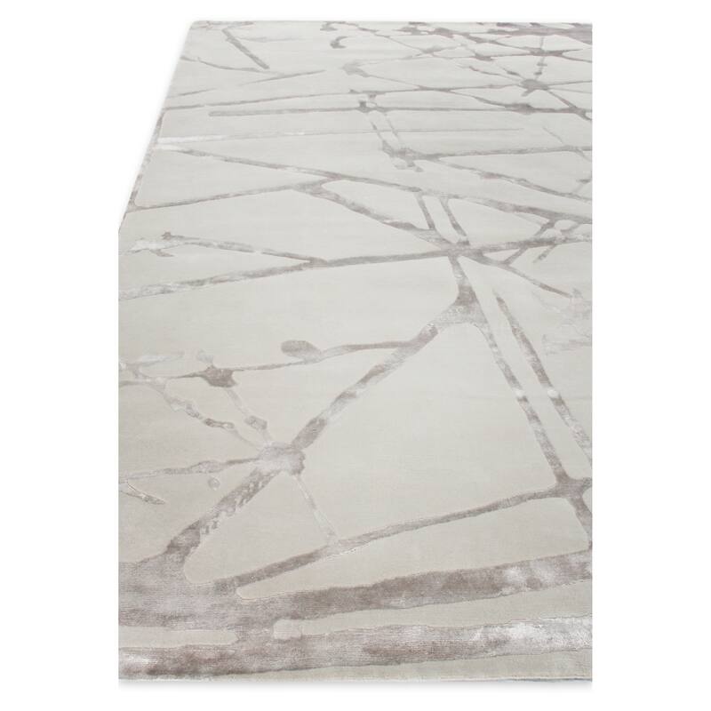 EXQUISITE RUGS Space Age Hand-knotted Wool/Bamboo Silk Silver/Ivory Area Rug.
