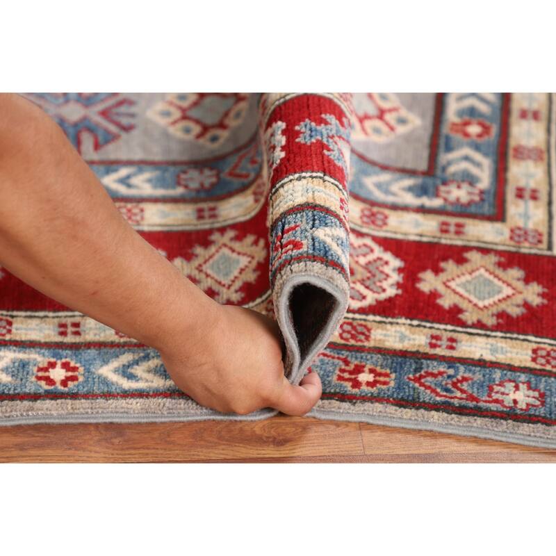 Kazak Oriental Area Rug Hand-Knotted Traditional Grey Wool Carpet - 5'0" x 6'7"