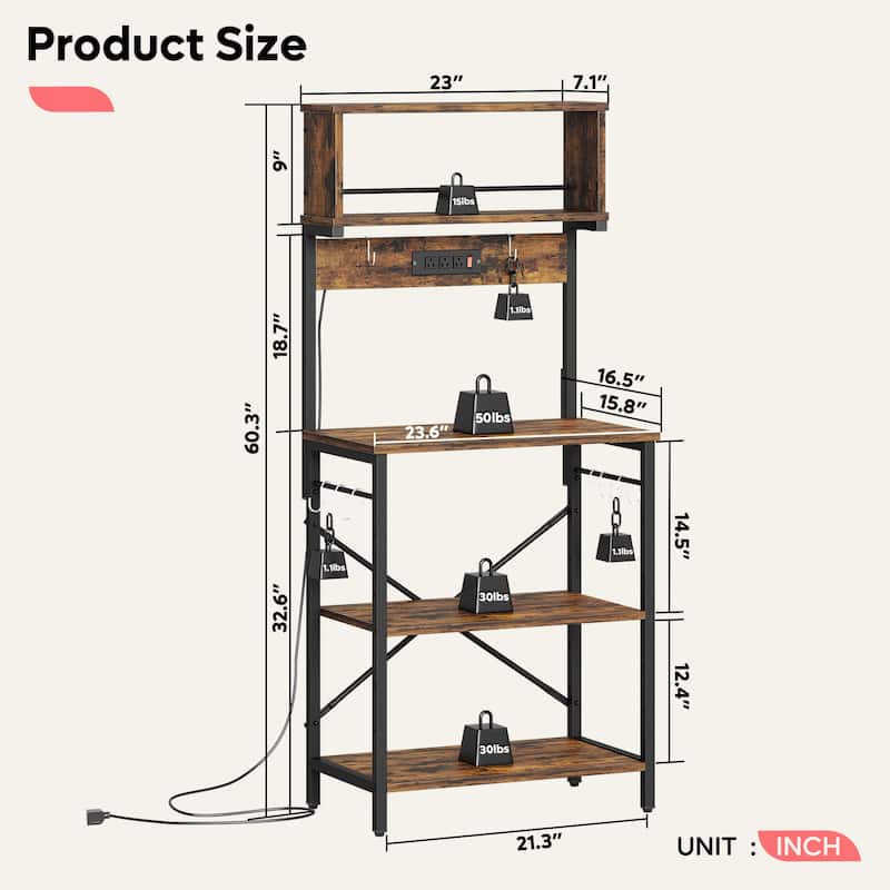 60 Inch Kitchen Baker's Rack with Hutch 8 Side Hooks