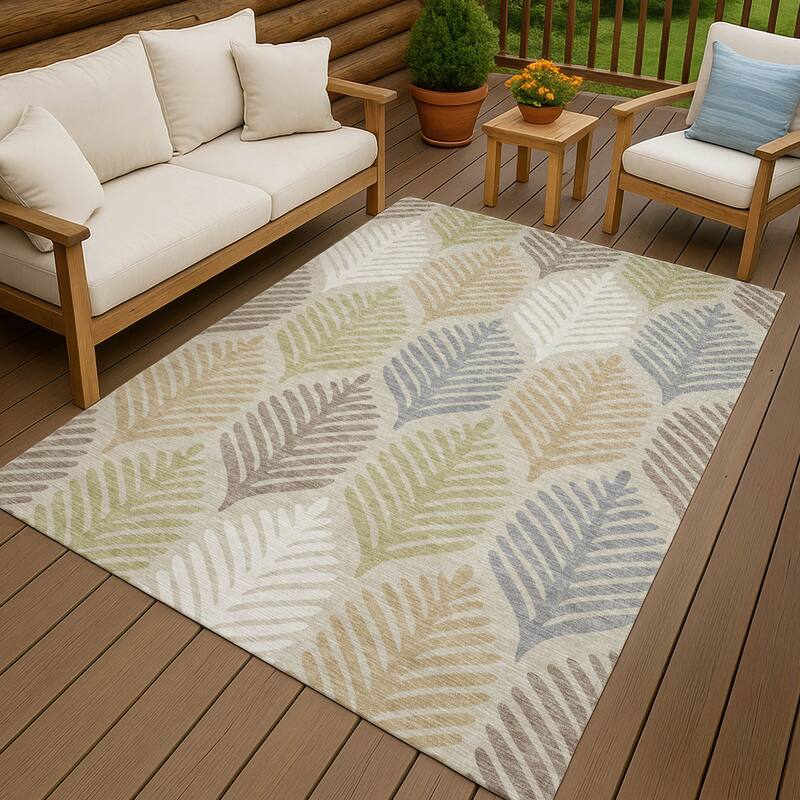 Machine Washable Indoor/ Outdoor Modern Fern Chantille Rug