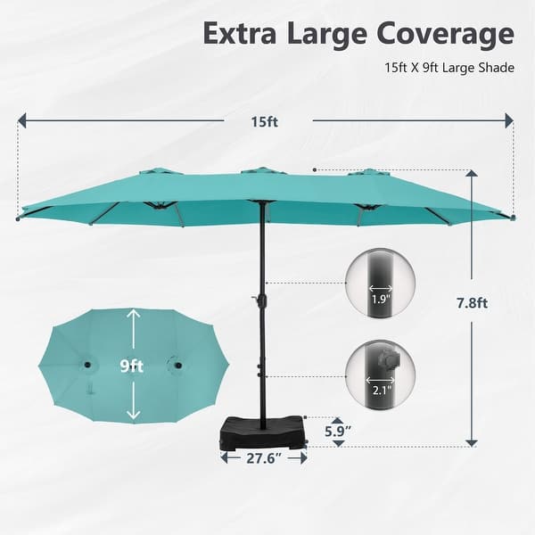 dimension image slide 0 of 13, MAISON ARTS 15ft Double-Sided Patio Extra Large Twin Umbrella with Base Included