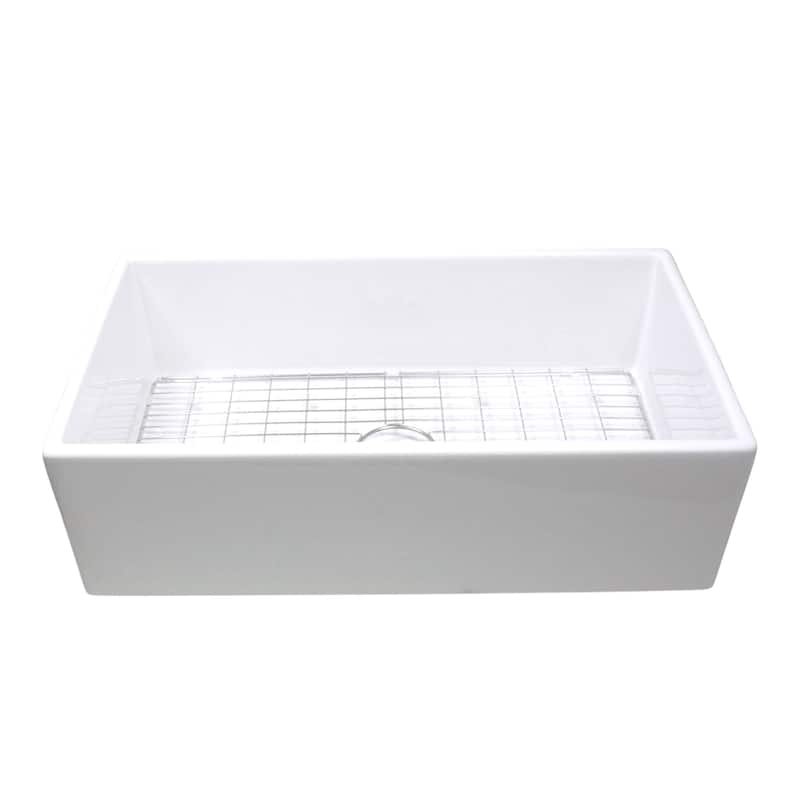 Highpoint Collection 33-inch White Single Bowl Fireclay Farmhouse Sink with Accessories - 33" x 18" x 10"