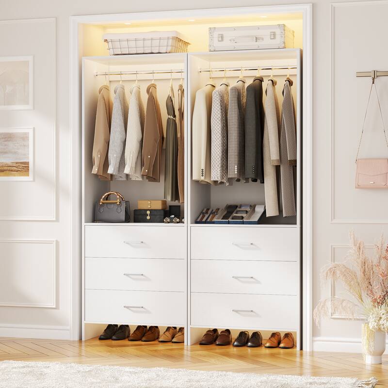 Set of 2/4 Closet Organizer System with Wood Drawers - White - 48-In