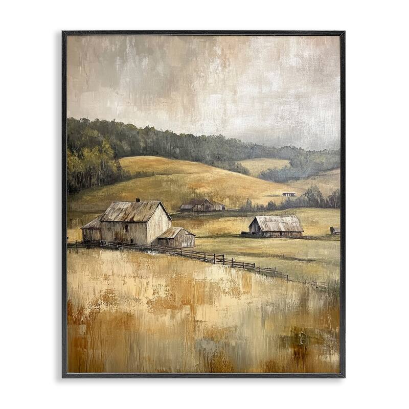 Stupell Rustic Farmland & Rolling Hills Framed Giclee Art Design By Petal Prints Design - 16 x 20 - Black